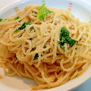 ガラスープで　辛子明太子とフリルレタスのパスタ♬